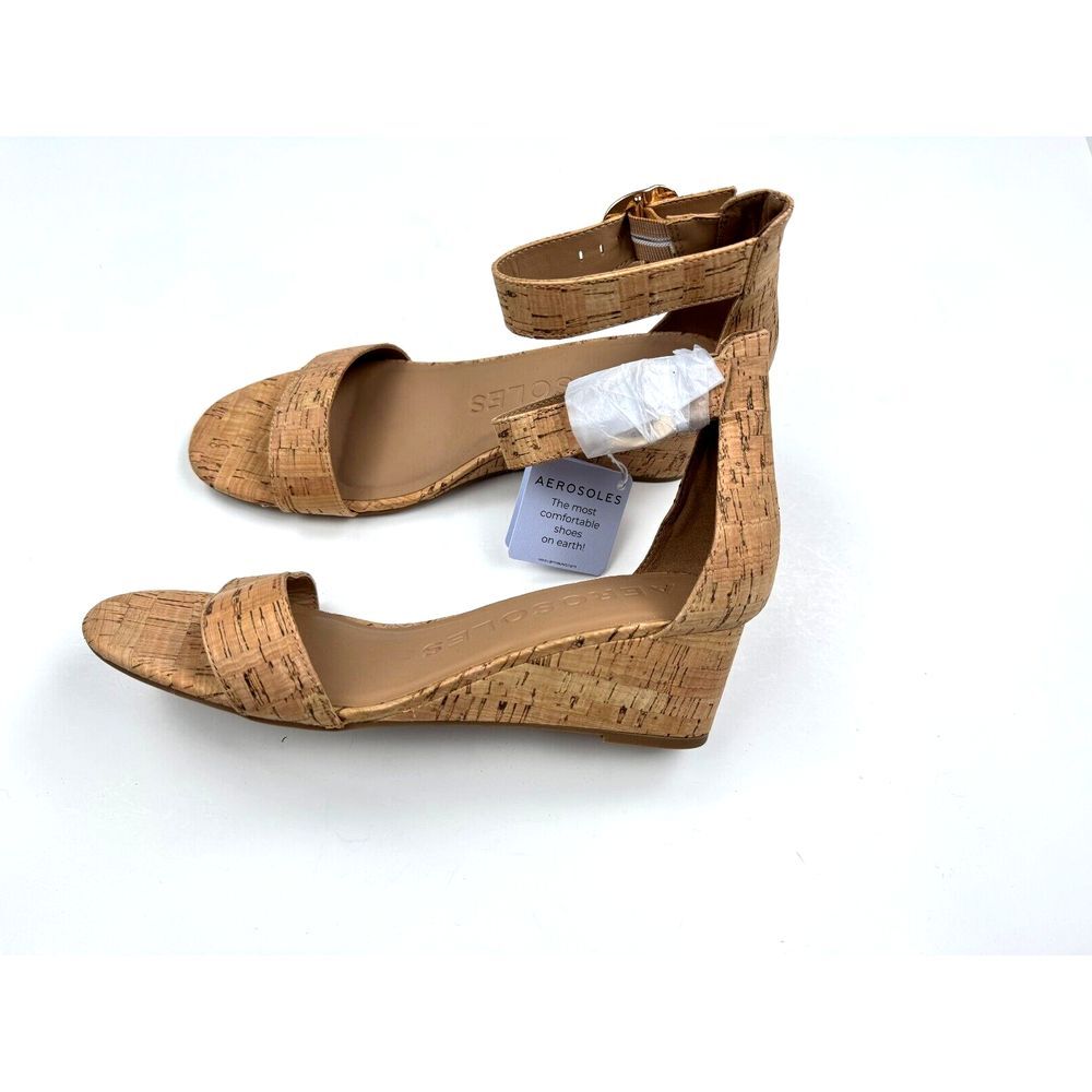 AEROSOLES Cork Wedge Sandals in Natural Tan - Picture 4 of 11